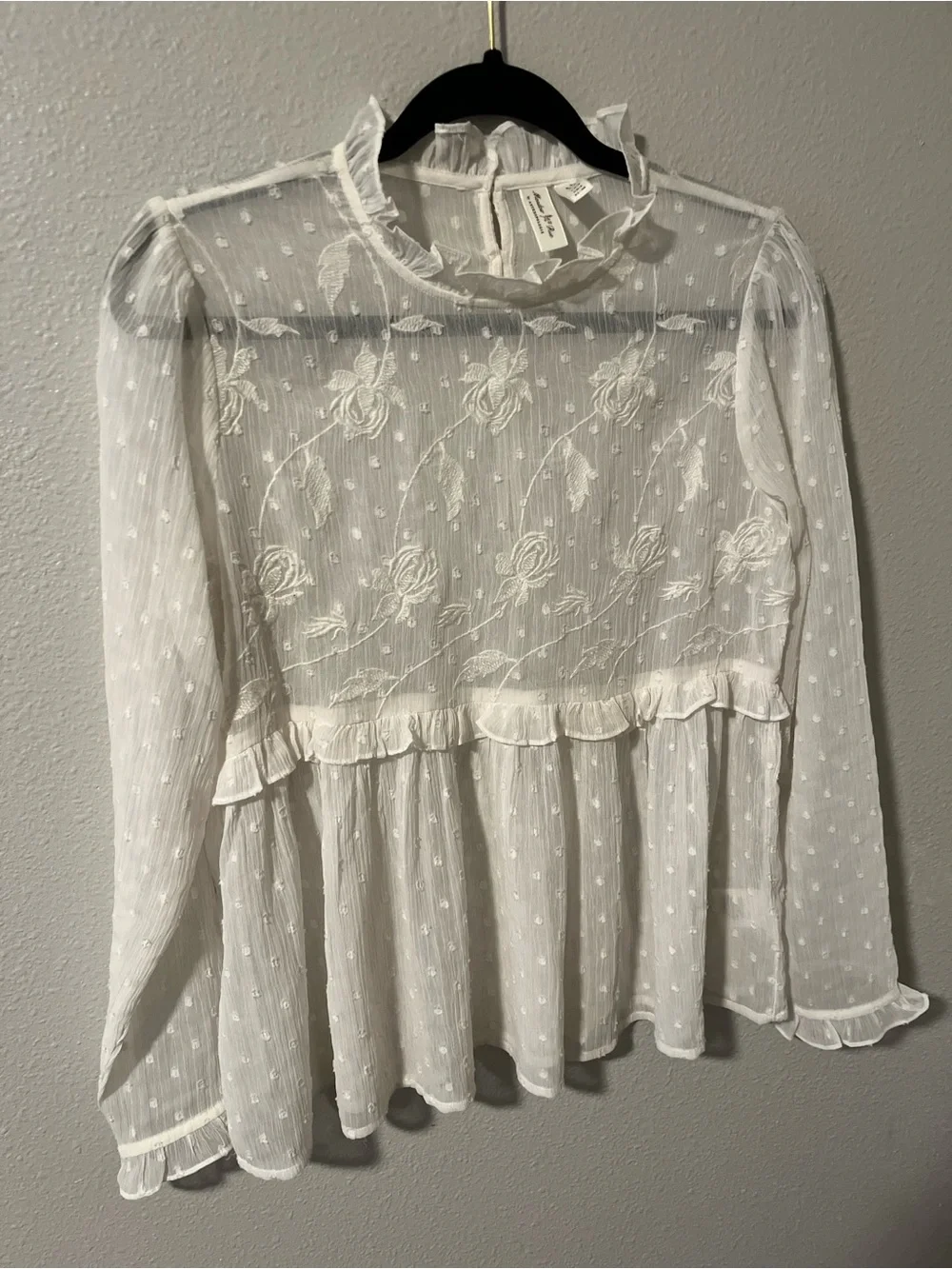 Free People sheer Delicate White Floral Lace Peplum Blouse top size 4/ small